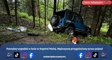 Poważny wypadek w lesie w Sopotni Małej. Mężczyzna przygnieciony przez pojazd