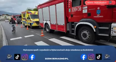 Mężczyzna spadł z wysokości w Rybarzowicach akcja ratunkowa na Beskidzkiej