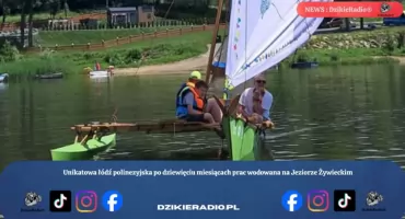 Unikatowa łódź polinezyjska po dziewięciu miesiącach prac wodowana na Jeziorze Żywieckim