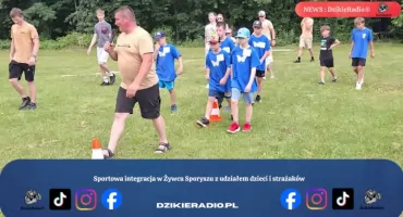 Sportowa integracja w Żywcu Sporyszu z udziałem dzieci i strażaków