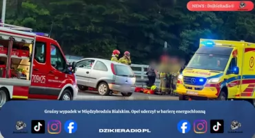 Groźny wypadek w Międzybrodziu Bialskim. Opel uderzył w barierę energochłonną